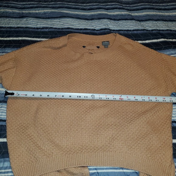 Soho Jeans Sz XS/S Oversized Peachy Brown Silver Metallic Lace Back Sweater - Picture 7 of 8